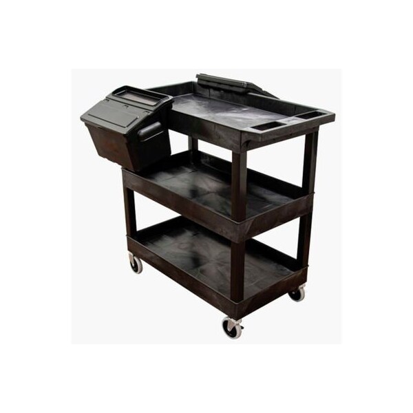 Luxor Tub Cart, Black, 32" x 18", 3 Shelves, 2 Outrigger Utility Cart Bins, 100 Lbs Shelf Cap. EC111-B-OUTRIG - main